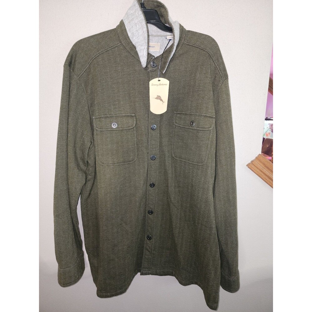 Tommy Bahama Weekend Hideaway Mens XL Olive Green Gorpcore Button Up Jacket NWT